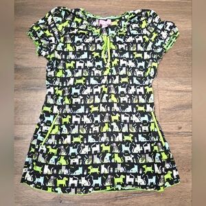Loi By Katerine Peterson Cat & Dog Scrub Top Size Small Blsck Green Pastel Blue